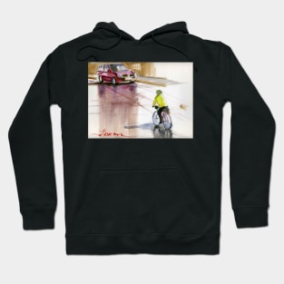 A cyclist on the English Bridge, Shrewsbury Hoodie